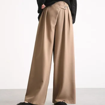 

Office Ladies Wide Legs Pants 2020 Summer Elegant Solid Color Ankle-Length Korean Simple Women Casual High Waist Long Pants