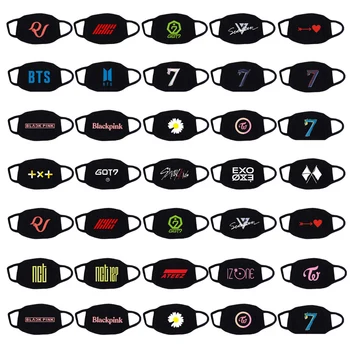 

Unisex KPOP Bangtan Boys Black Cotton Mouth Mask Reusable Cute Anime Cartoon Expression BLACKPINK EXO GOT7 Face Mask Accessories