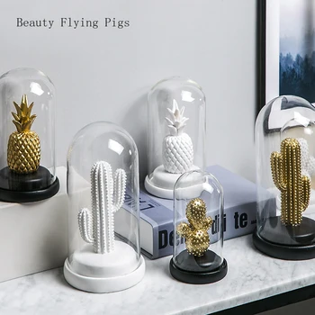 

Direct sales new glass cover simulation pineapple cactus decoration creative home living room soft decoration crafts furnishings