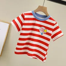 Летняя одежда для мальчиков г. Новая стильная полосатая футболка в западном стиле с короткими рукавами красивый маленький хлопковый костюм в Корейском стиле для детей 3 лет