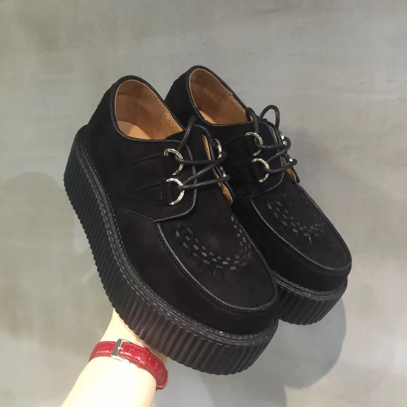 

Black Harajuku Shoes Classic Lace UP High Platform Creepers Fashion Harajuku Punk Shoes Women's Casual Platform Shoes R2-02