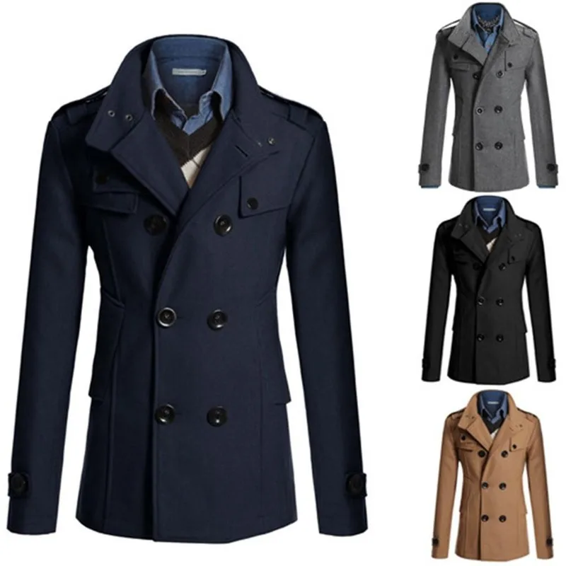 2019 новое шерстяное пальто мужское зимнее теплое шерстяное пальто мужские s саморазвитие сплошной цвет стоячий воротник двубортные куртки