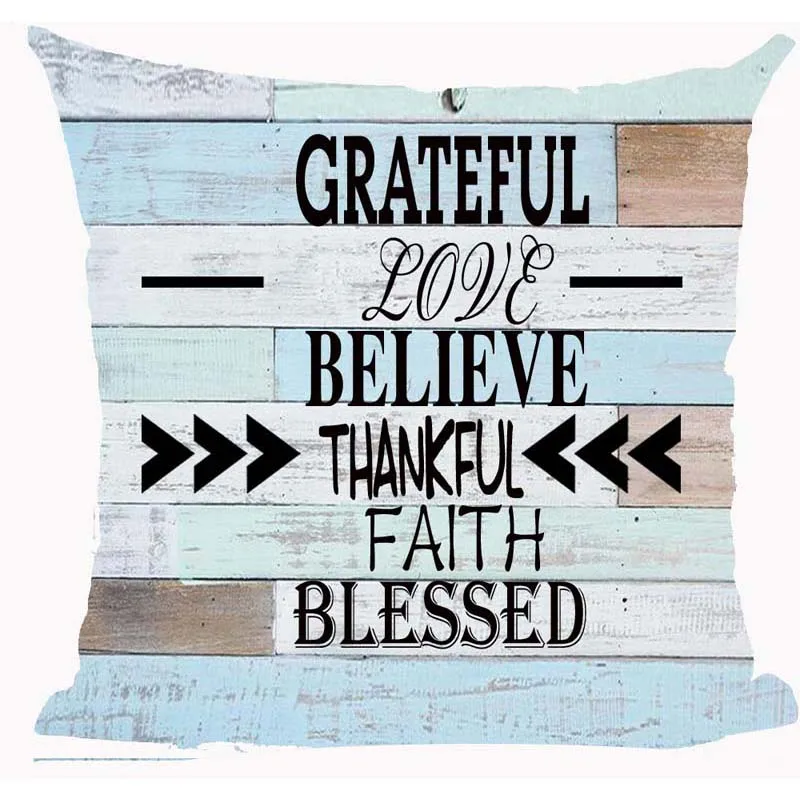 

Funny Quotes Grateful Love Believe Thankful Faith Blessed Retro Wood Grain Throw Pillow Cover Cushion Case Home Decorative Squa