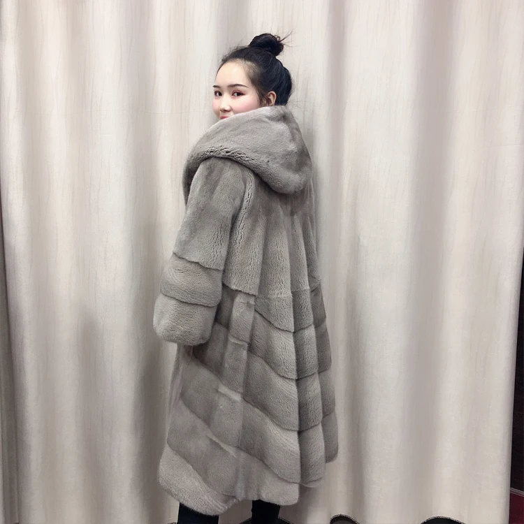 Silver grey Новая зимняя женская шуба из натуральной норки роскошные меховые пальто из натуральной норки - Цвет: Silver grey