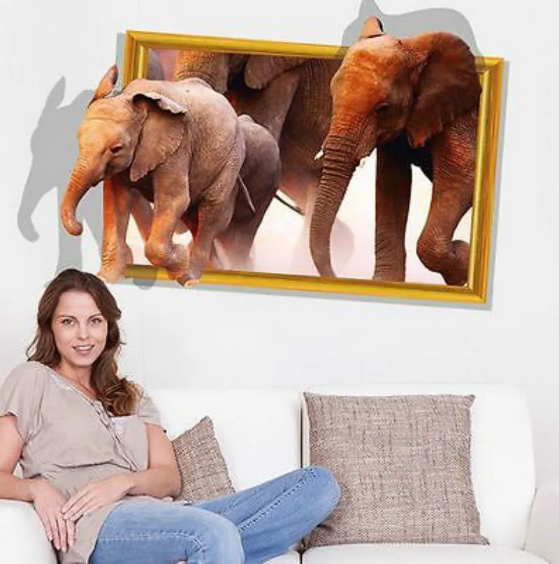 Милые животные слоны Съемные 3D визуальные DIY настенные наклейки домашний Декор