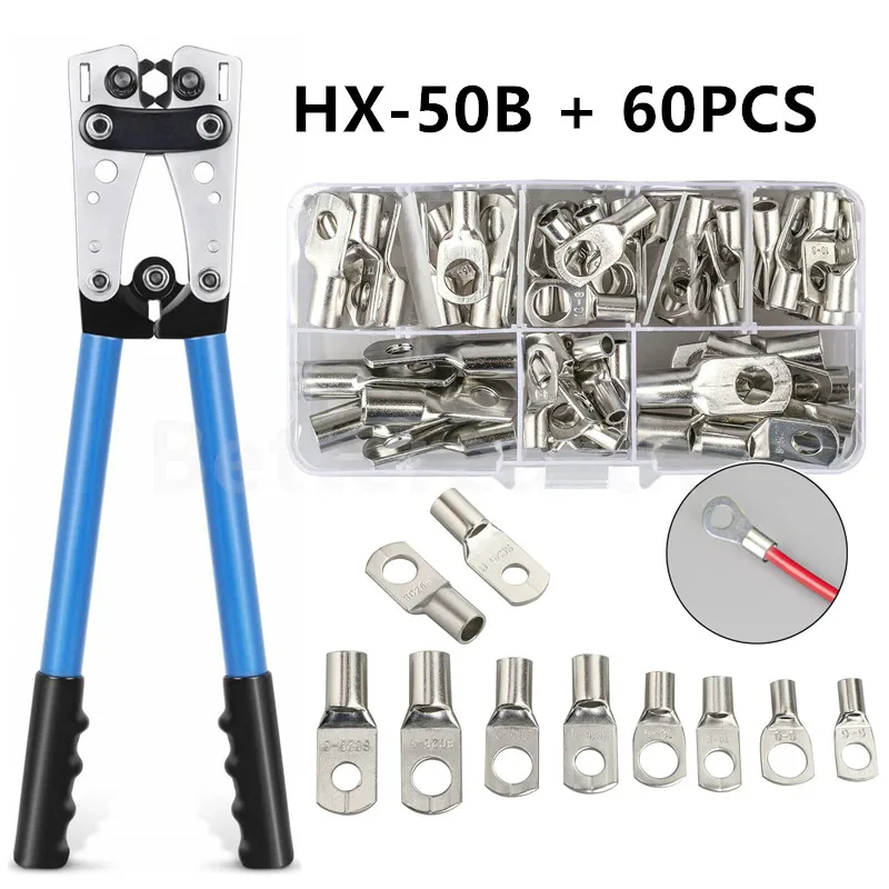 60pcs HX 50B Car Auto Copper Ring Terminal Wire Crimp Connector Bare Cable Battery Terminals