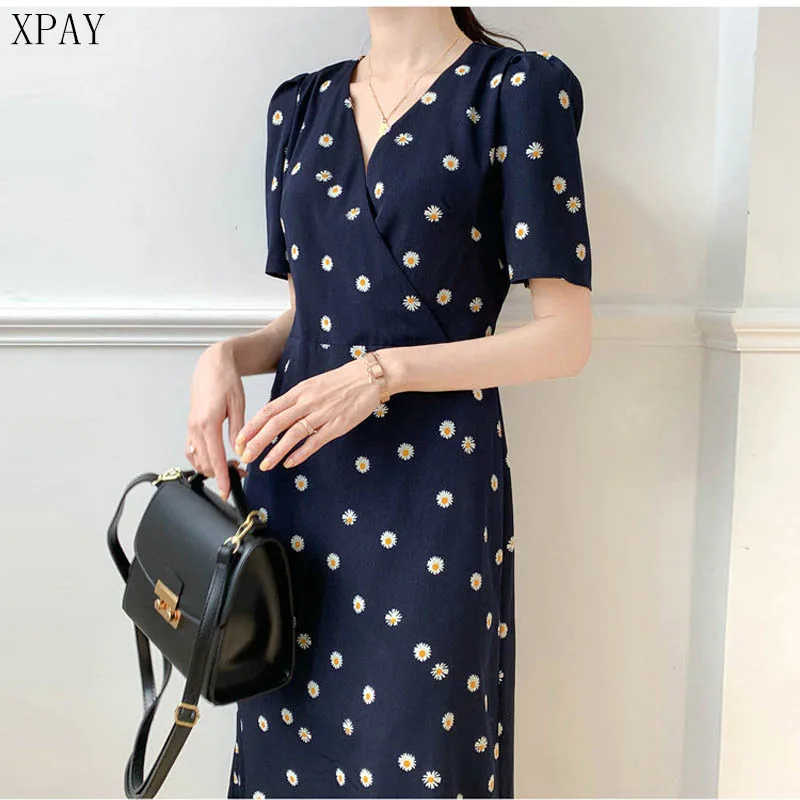 

2020 Summer Spring Fashion Short Sleeve Women Dress Vintage Chic Print Chrysanthemum A-Line Dress Female Party Midi Vestidos