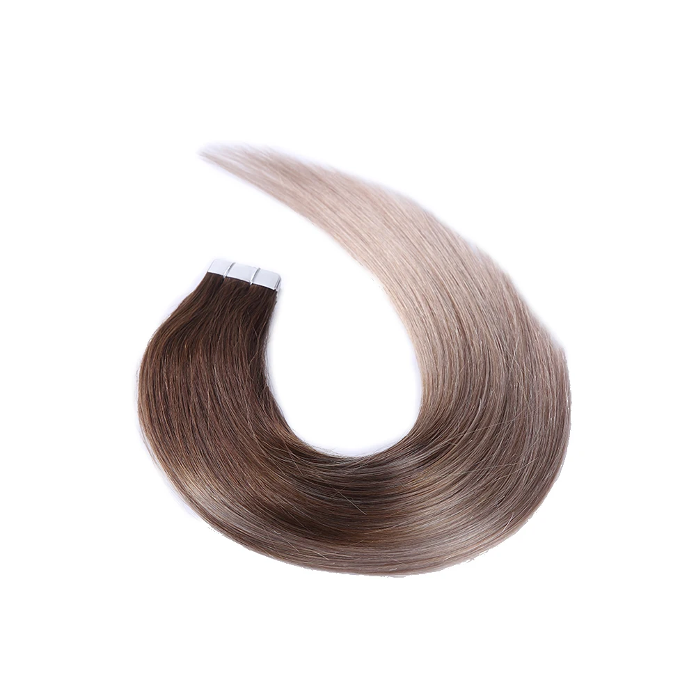sindra Real Hair Extensions Silky Straight PU Skin Weft 20pcs 40pcs Tape Hair Extensions Balayage Color 4b to 18b