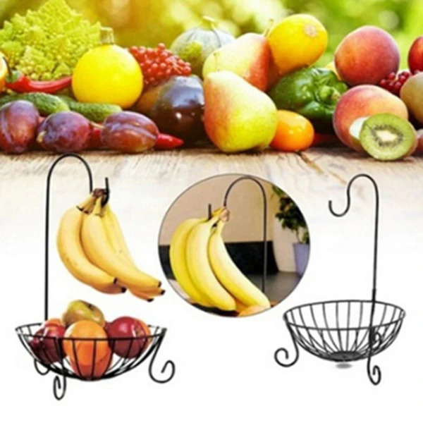 

Hot Sale Practical Tableware Metal Fruit Basket Detachable Banana Hanger Storage Holder Hook