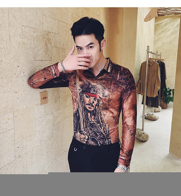 Клубные сексуальные ночные рубашки для бара Slim Fit Camiseta Masculina Роскошные Рубашки с принтом Мужские рубашки в стиле барокко дизайнеры Camisa Social