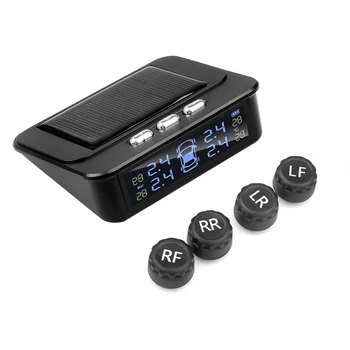 

Solar Tpms Car Tire Pressure Alarm Monitor System Real-Time Display Attached To Windshield or Dashboard Wireless with 4 Sensors