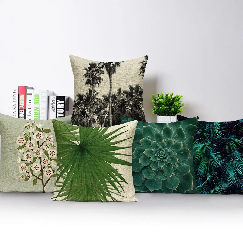

Tropical Plants Flowers Cushion Cover Green Leaves Decorative Pillowcase Square Throw Pillow Case for Home Car Decor
