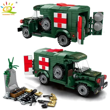 

HUIQIBAO TOYS 2SETS Military US Ambulance Soldier Figure Building Blocks For Children Compatible WW2 Army Truck Brick