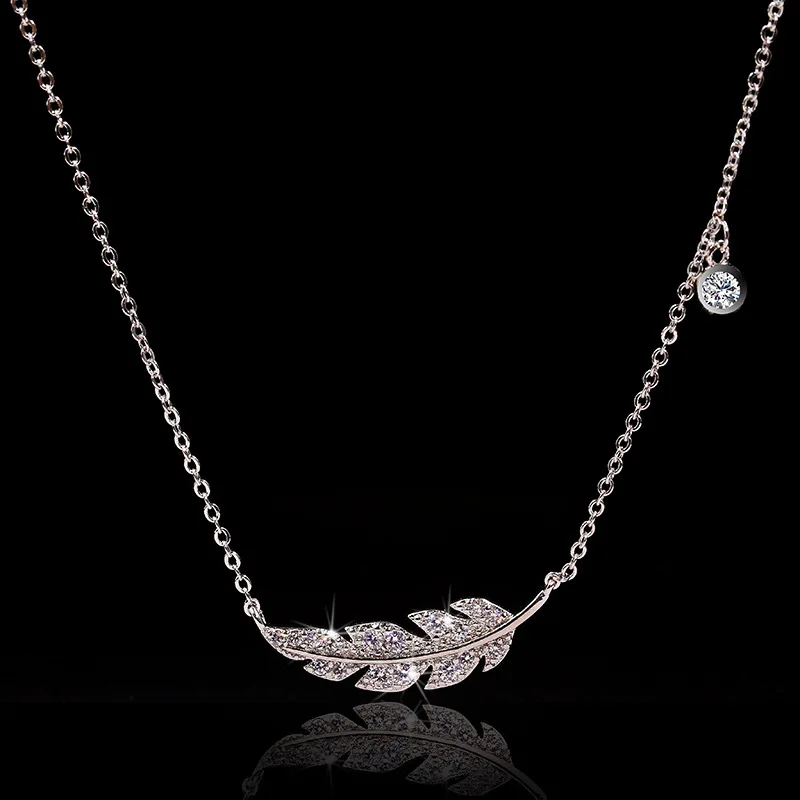 

Exquisite Bohemian Feather Pendant Female Necklace AAA Zircon Collar Necklace Statement Wedding Jewelry Clavicle Chain