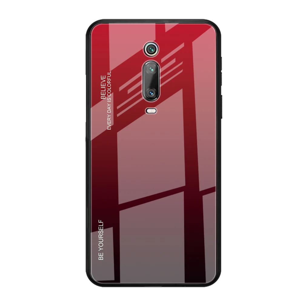Градиент Аврора чехол для Xiaomi Redmi K20 Note 8, 7, 6 8Pro чехол градиент закаленное Аврора чехол для Redmi 8 7 6 5 A2lite чехол - Цвет: Red