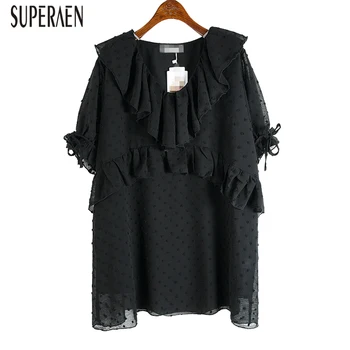 

SuperAen V-neck Ruffled Chiffon Shirts Women Summer New 2020 Korean Style Ladies Blouses and Tops Summer Short Sleeve Shirts