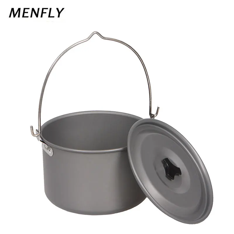 

MENFLY Camping Hanging Pot Outdoor Cooking Utensils Large Capacity Camp Pot for Picnic Tableware Campfire Heating Dinner Set