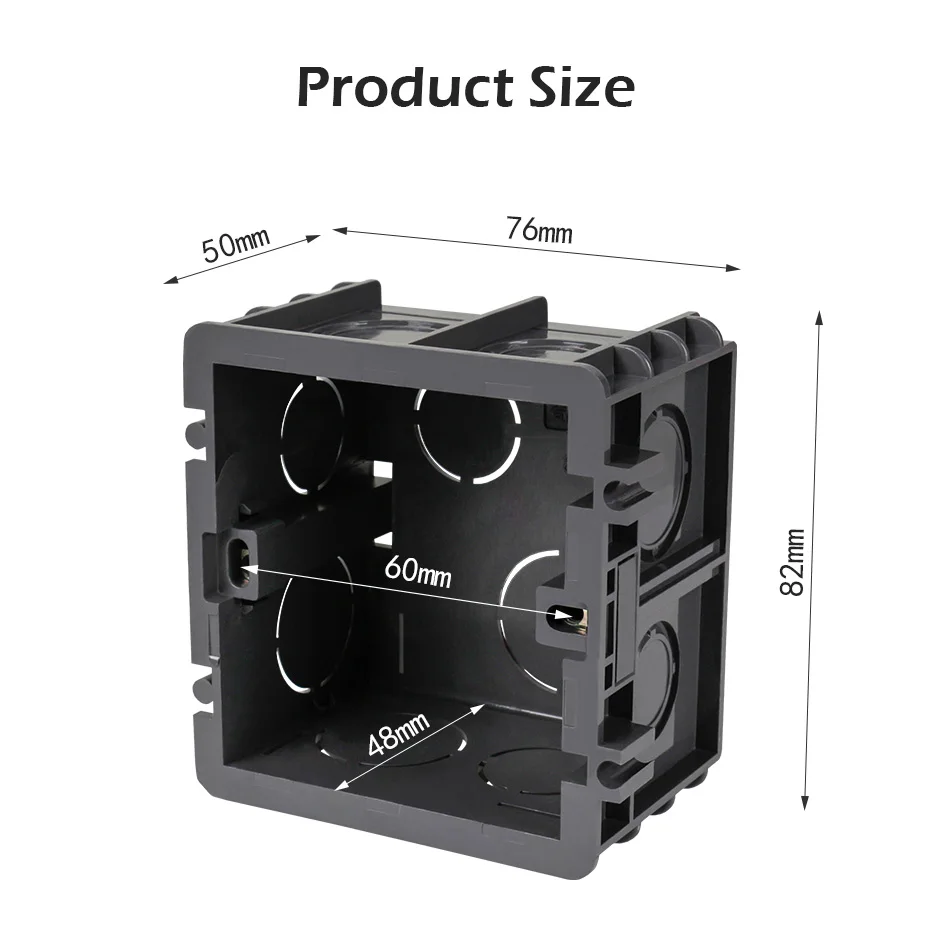 UNKAS высокопрочная Монтажная коробка внутренняя кассета 82 мм* 76 мм* 50 мм для 86 типа переключателей и розеток, черная проводка задняя коробка