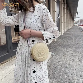

Female Travel Shoulder Bags Handmade Straw Weave Round Women Small Summer Beach Beach Crossbody Bags Woven Shopping Totes