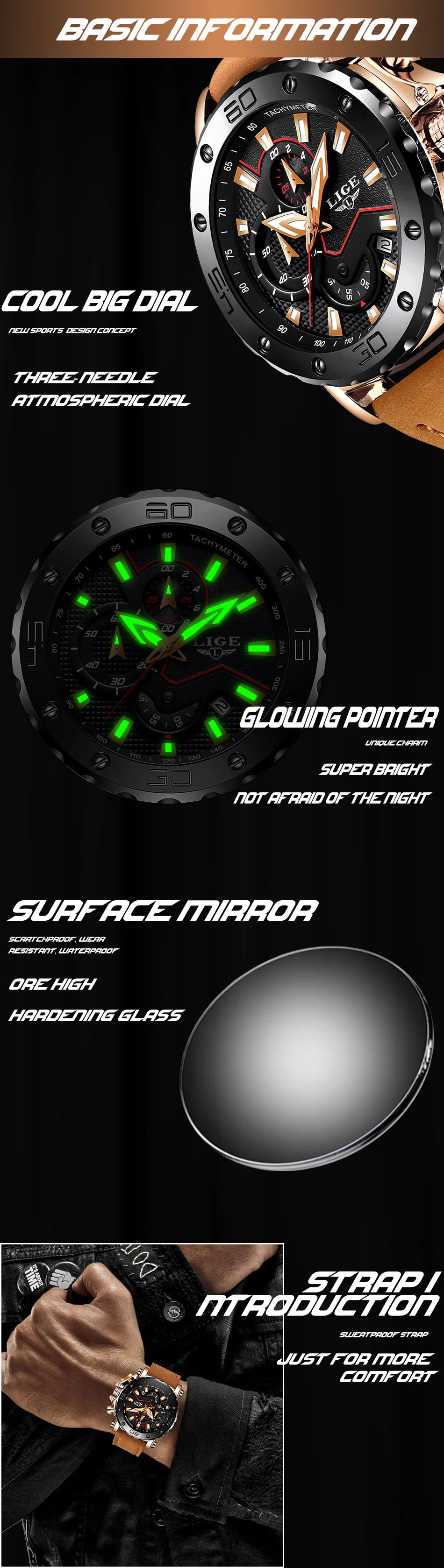 LIGE модные мужские часы лучший бренд кожаные спортивные часы мужские армейские часы Мужские кварцевые наручные часы Masculino