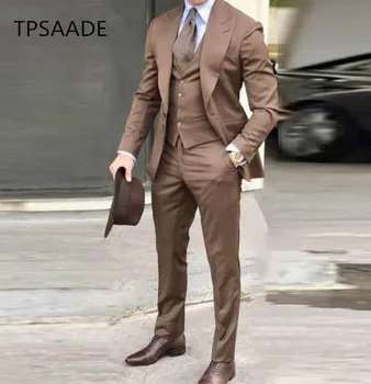 

Mens suit Groom Tuxedos Brown Prom Wedding Men Suit Slim Fit Cotton Blend Formal Suit For Men Slim Fit 3pcs(Jacket+Pants+Vest)