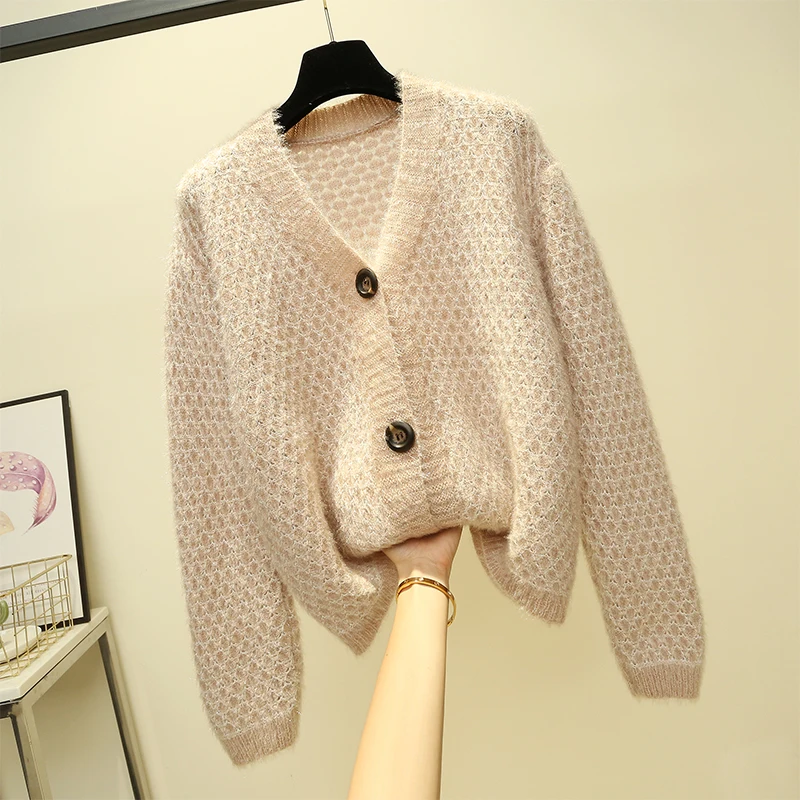 

2019 Women Cardigans Sweater V neck Solid Loose Knitwear Single Breasted Casual Knit Cardigan Outwear Winter Jacket Coat
