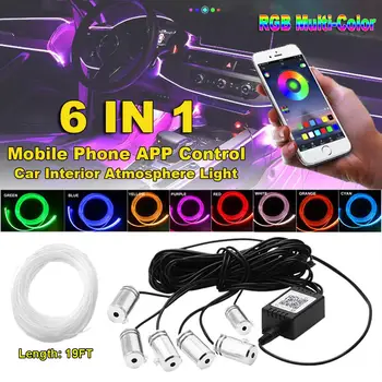 

RGB LED Strips Ambient Light APP Bluetooth Control for Car Interior Atmosphere Light Lamp 8 colors DIY Music 6M Fiber Optic