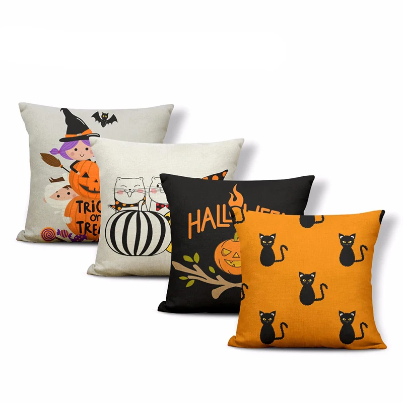 

Scary Halloween Pillow Case Moon Skull Cat Child Cartoon Pillow Home Living Room Polyester 45*45Cm Decoration Throw Pillowcase