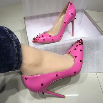 

Primavera 2020 nuovo rivetto rosa tacchi alti 10cm tacco sottile punta bocca bassa delle ragazze francesi scarpe singole delle d