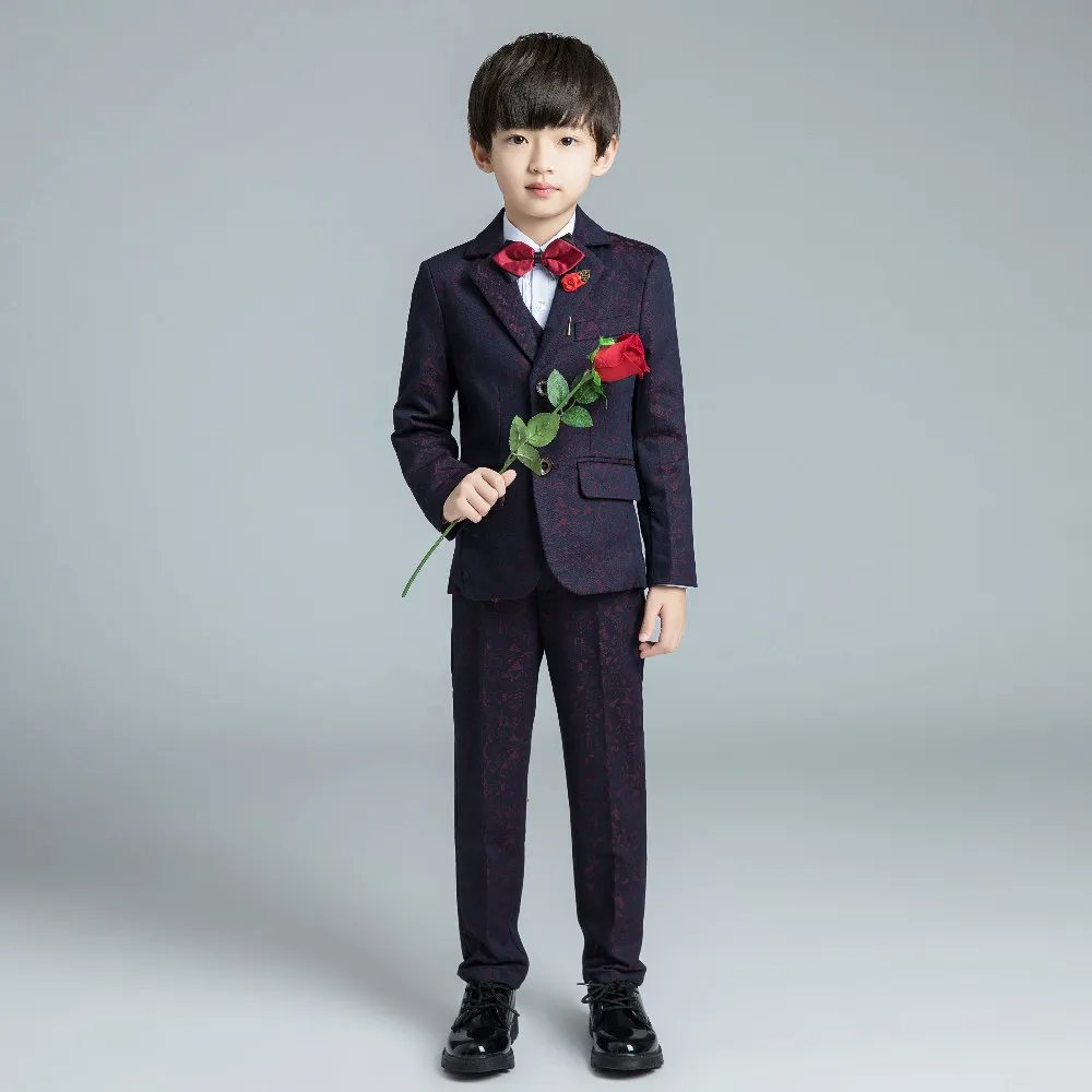 5PCS YuanLu Boys Suits For Wedding Party Piano Kids Suits Baby Tuxedo Blazer Dress Child Clothes Formal Costume Flower Print - Цвет: 5PCS