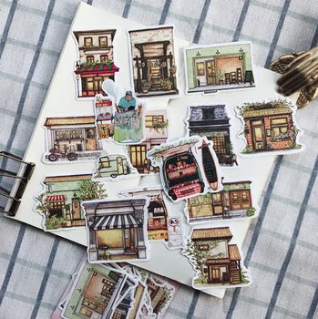 

15Pcs/Set Retro Japanese Street Store Building Sticker DIY Craft Scrapbooking Album Junk Journal Planner Decorative Stickers