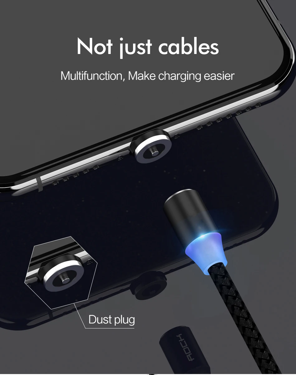 Магнитный кабель ROCK, Micro usb type-C кабель для iPhone 11, samsung, Xiaomi, huawei, быстрая зарядка, магнитное зарядное устройство, USB C кабели, 1 м, 2 м