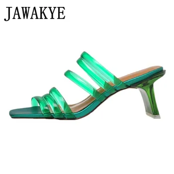 

Summer high Heel Slippers Women Sexy Transparent Clear Sandals Runway Design crystal Slippers Flip Flips Woman beach shoes