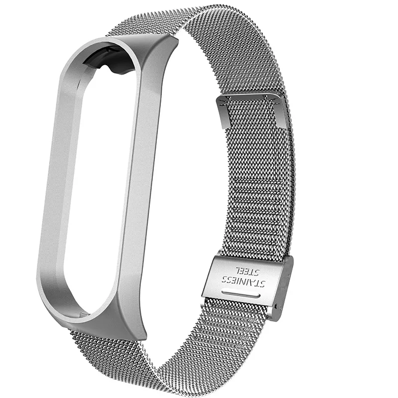 Браслет для mi Band 4 3 спортивный ремешок часы металлический силиконовый ремешок для mi band 3 4 браслет mi band 4 3 ремешок - Цвет: silver metal