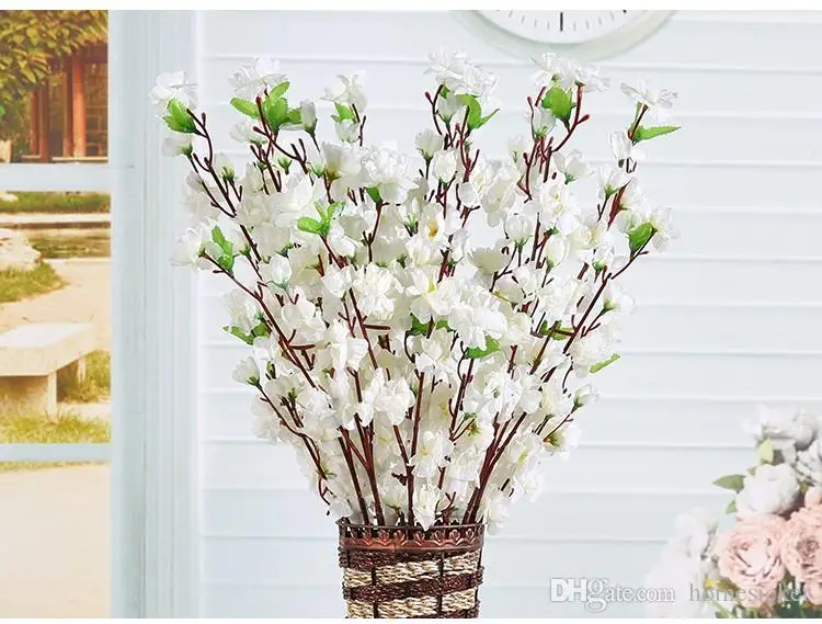 Artificial Cherry Spring Plum Peach Blossom Branch Silk Flower Tree For Wedding Party Decoration white red yellow pink color