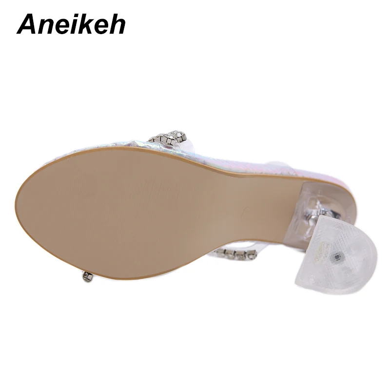 Aneikeh/; женская обувь; босоножки на высоком каблуке-шпильке с открытым носком и прозрачными стразами; летние модельные туфли для вечеринки; сандалии с перекрестными ремешками