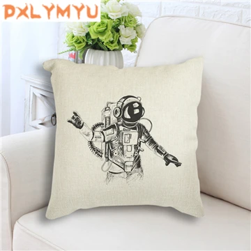 as picture Throw Pillow Case Black White Astronaut Rocket Moon Bicycle Printed Cushion Cover for Sofa Linen Cotton Pillow Covers - Цвет: as picture
