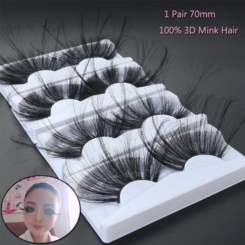 

1Pair False Eyelashes 100% Mink 3D Fake Eyelashes 70mm Super Long Exaggeration Fluffy Messy Criss-cross Dramatic Eyelashes