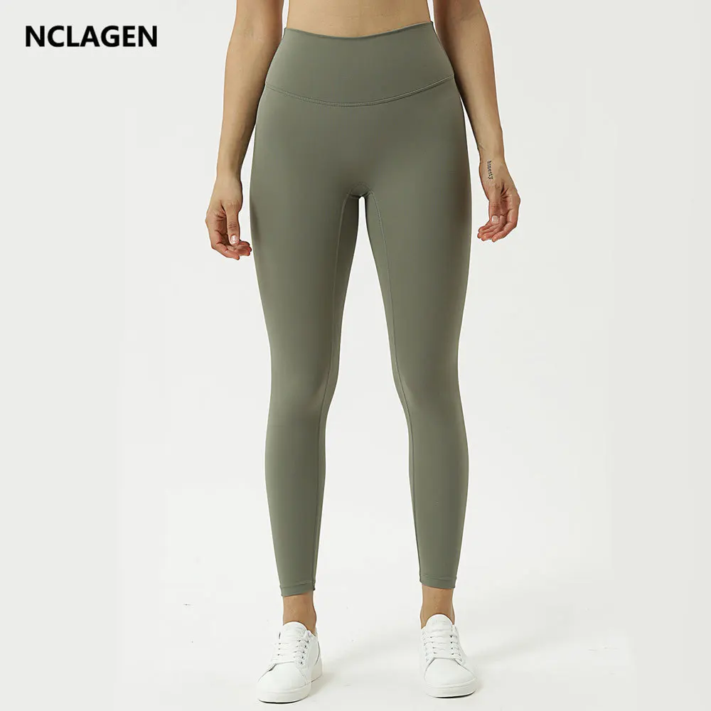 

NCLAGEN Naked Feel Yoga Pants Sport Leggings Women Fitness NO FRONT SEAM New Style High Waist Workout Elastic Nylon GYM Tights