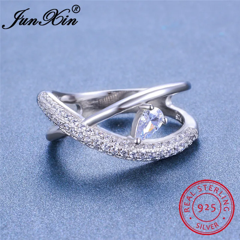 Bridal Real s925 Sterling Silver Infinity Rings For Women Pear Cut White Green Zircon Stone Cross Ring Wedding Bands Jewelry CZ