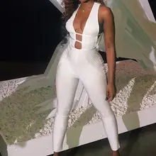 Women Jumpsuits Fashion Sexy V-Neck High Fork Opening Patchwork Sleeveless Solid Leotard Rompers Overalls Monos de Fiesta 2020 Y