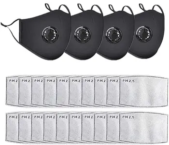 

4 Masks with Breathing Valves with 20 Activated Carbon Filters Replaceable Filters for smog and dust Facial Treatment for Adults