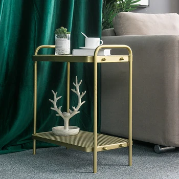 

Nordic Simple Iron Double-layer Small Tea Table Corners Coffee Table Lving Room Mini Sofa Side Table