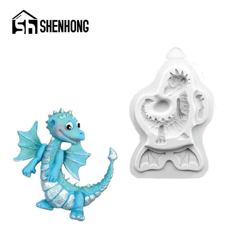 

SHENHONG Cute Dinosaur Silicone Fondant Cake Mold Dragon Pattern Chocolate Paste Sugar Craft Children's Birthday Decorate Mould