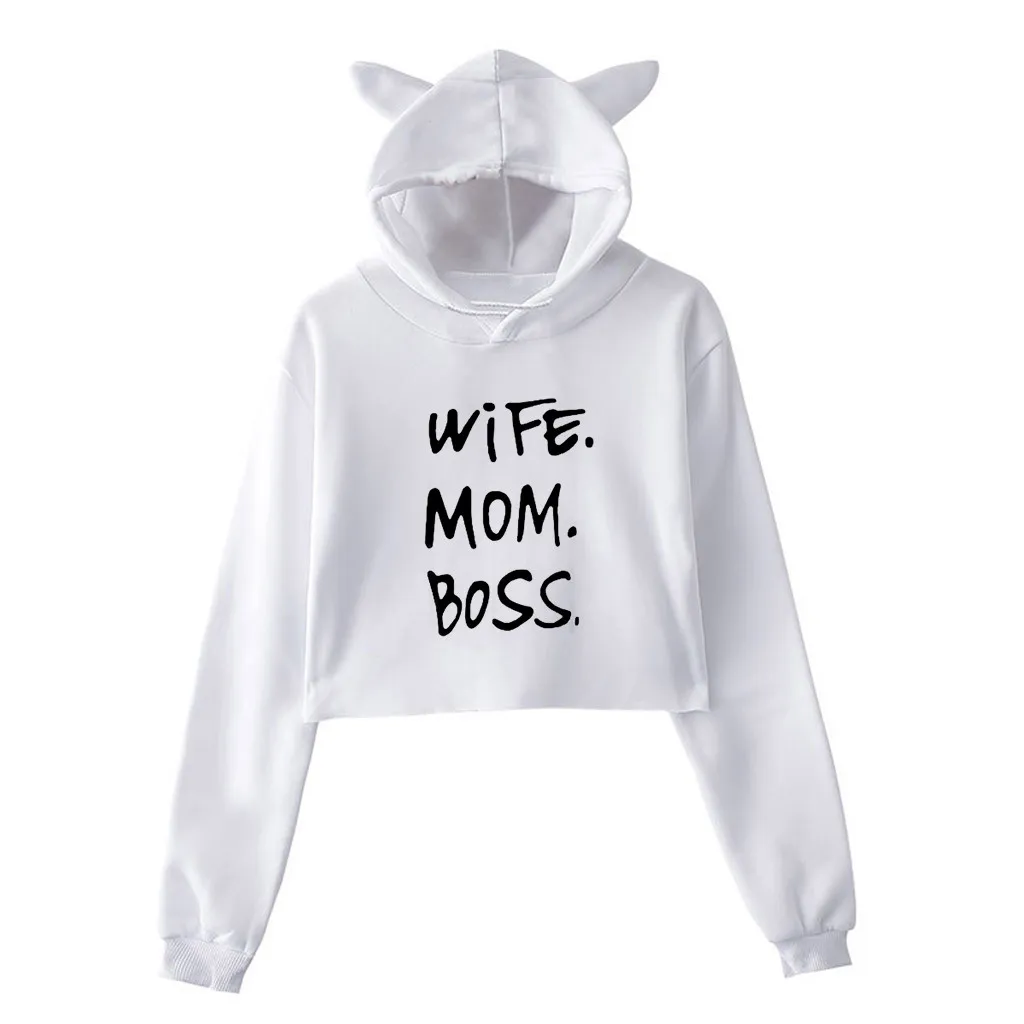 

JAYCOSIN Short women's Winter Personality Cat Ears Fleece Hooded Sweatshirt Loose Casual Cute Sweatshirt Latest Fashion Trend