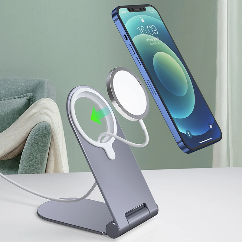 mobile stand for table Magsafe Phone Charger Holder Aluminium Alloy Bracket For IPhone 12mini 12 Pro Max Rotation Magnetic Wireless Fast Charging Stand wooden mobile stand
