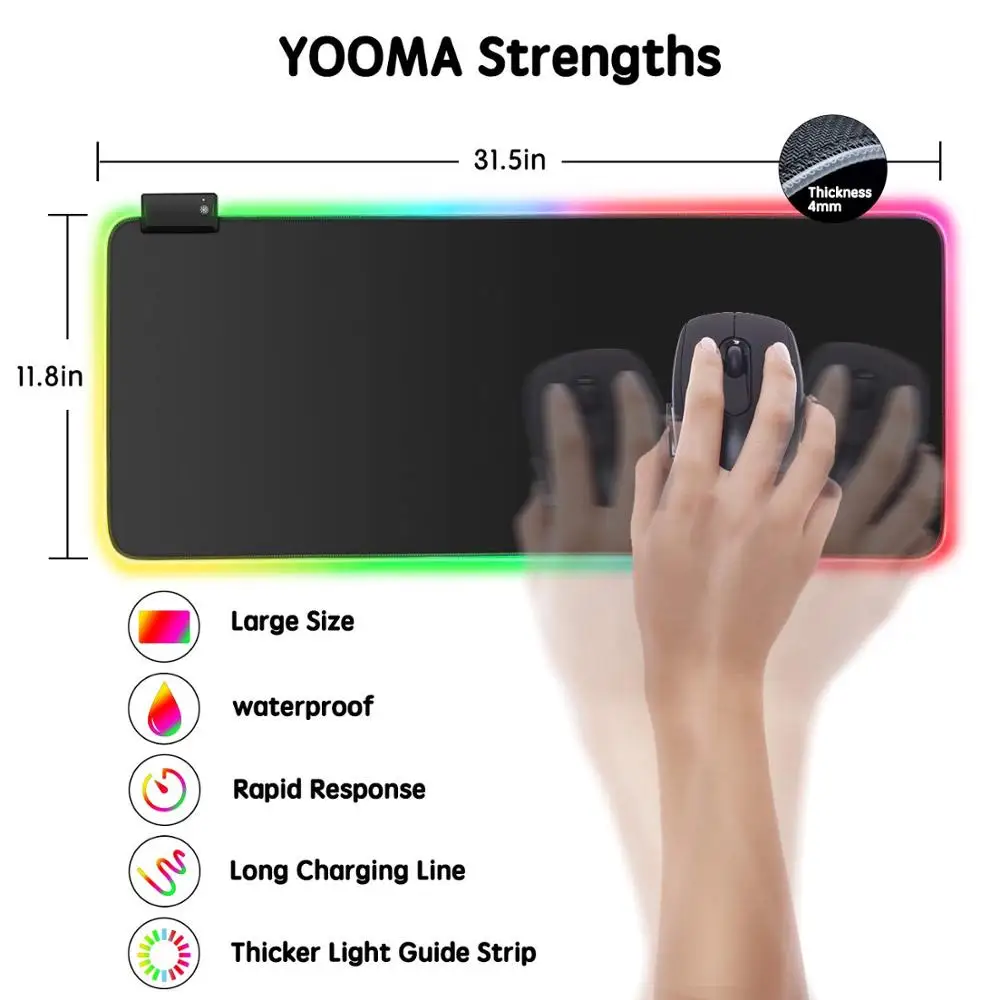 Fanshu игровая мышка со светодиодной подсветкой Pad Gamer большой RGB Dota 2 Настольный коврик оверсайз светящаяся нескользящая резиновая клавиатура Коврик для мыши с 14 режимами