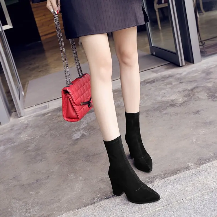 New Women Boots Autumn/winter European and American Ankle Boots with Pointed Toes, Thick Heels and High Heels SHOE SO53
