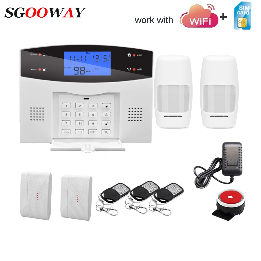 Sgooway Wifi GSM PSTN сигнализация Беспроводная и Проводная детекторы сигнализация Умный дом релейный выход приложение английский/русский/испанский/французский - Цвет: Set C