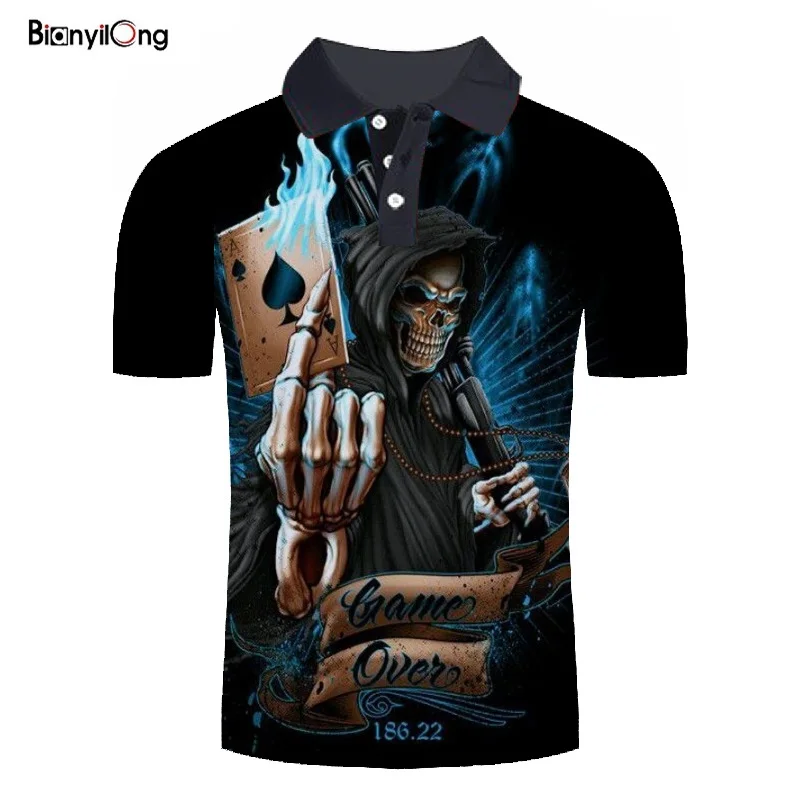 

2019 new men polo shirt Men's Fashion skull poker 3D Print Short Sleeves Polo Shirt Summer Casual Polo Shirt polo homme tops